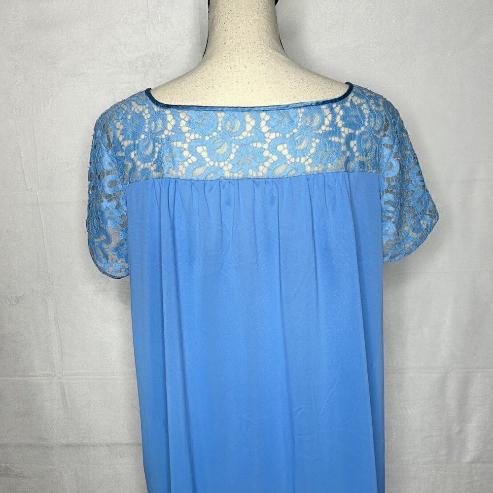 Vanity Fair Vintage Nightgown Blue Silky Nylon Lace Top Gown Sz 38 (M) USA Vtg - Picture 9 of 10
